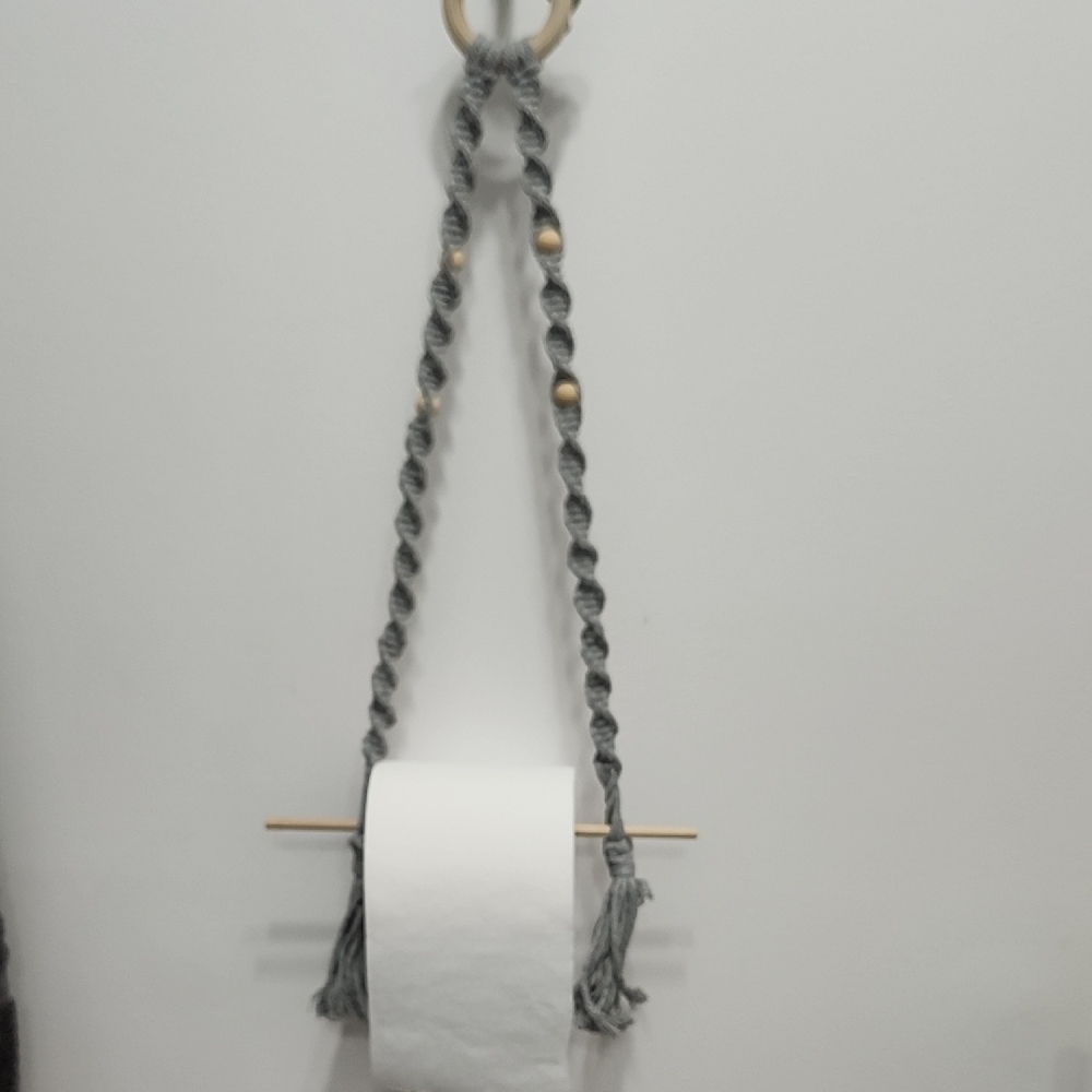 Gray Macrame Toilet Paper Holder